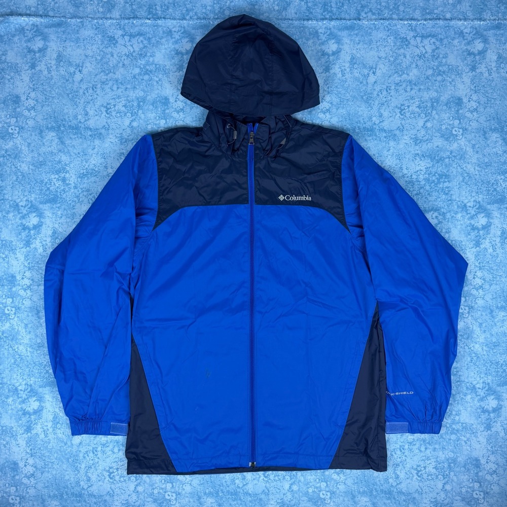 Columbia Omni-Shield Packable Windbreaker Jacket Sz S Fits L Blue Navy Full Zip